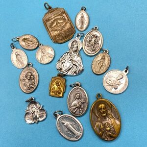Catholic Religious Metals Saints Miraculous Silver Tone Vintage Lot of 15